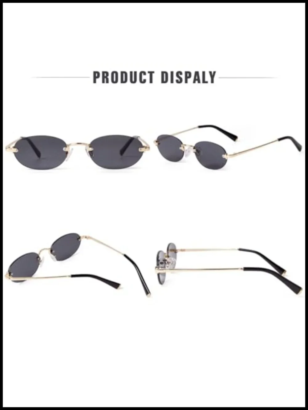 Retro Small Rimless Oval Sunglasses UV400 Lightweight Metal